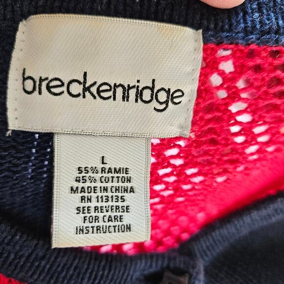 Breckenridge Americana Patriotic Red Blue Color Block Button Front Cardigan L - Picture 6 of 11